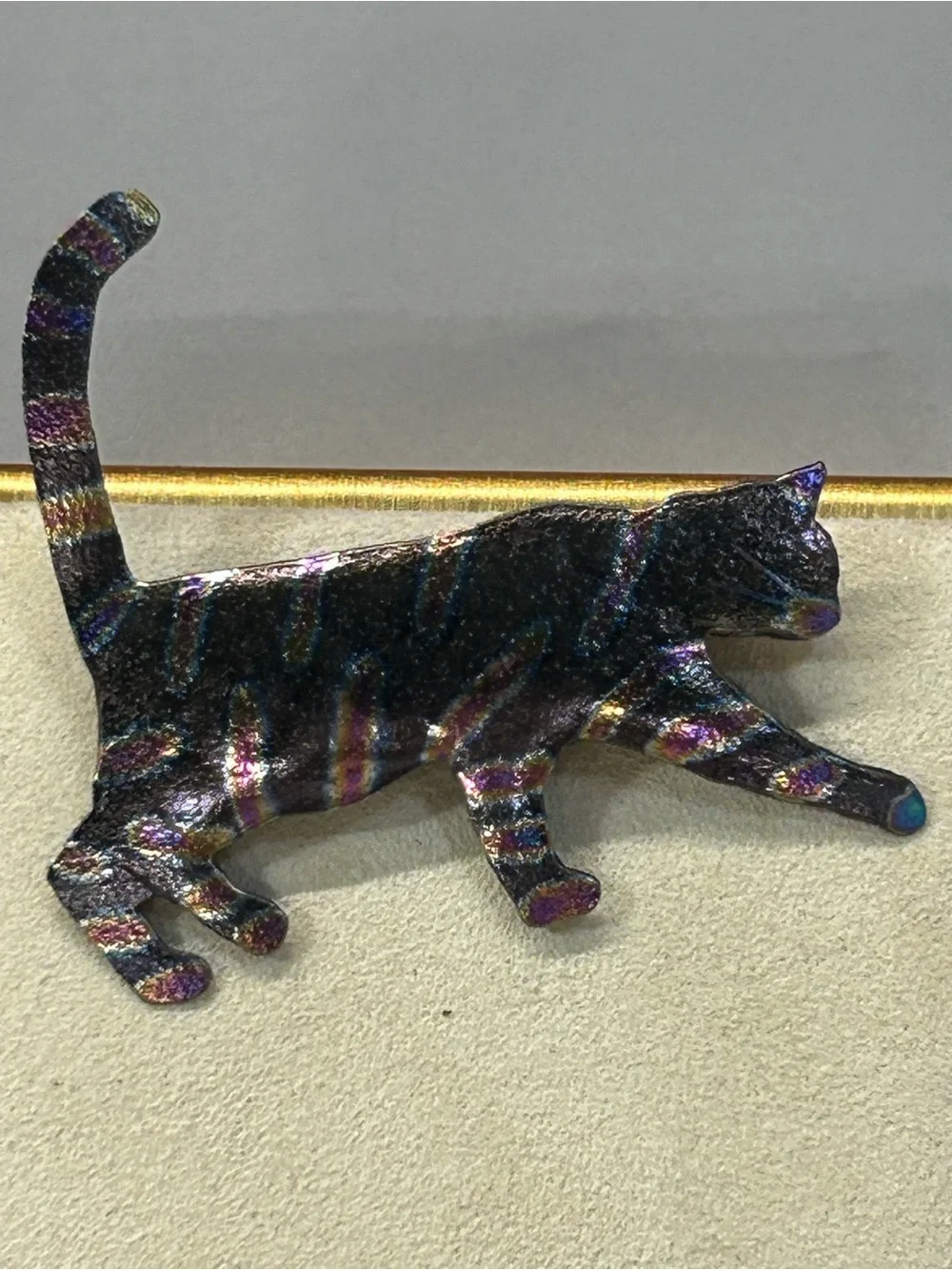 Vintage iridescent fantastic tiger cat brooch